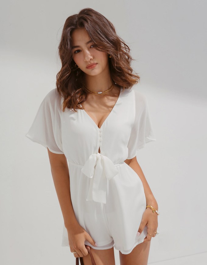 Tie Front Breasted Chiffon Playsuit Air Space