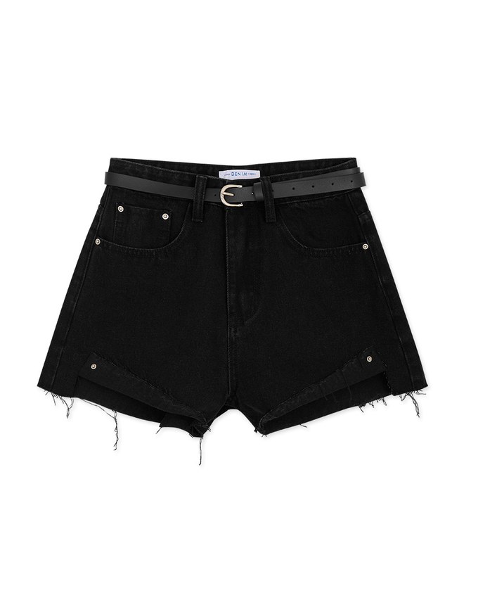 Western Style Frayed Belted Denim Shorts