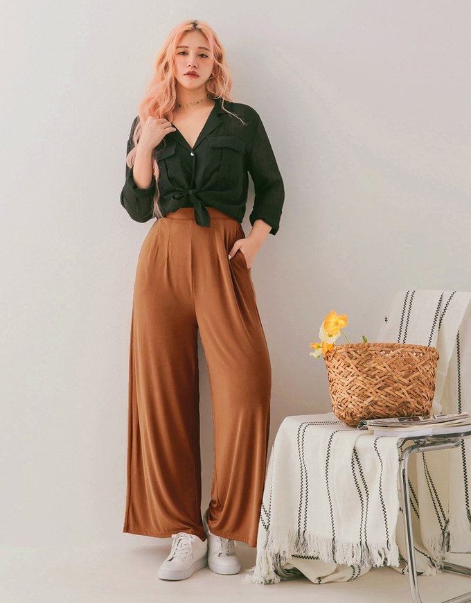 Cooling High Wested Wide-Leg Pants - AIR SPACE