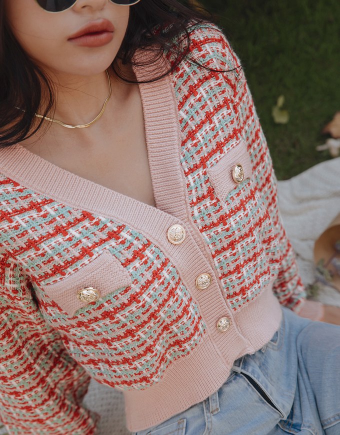 Tweed Button Up Cardigan Top