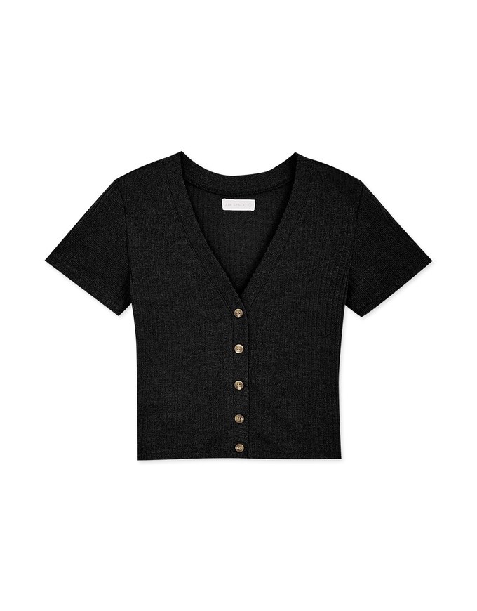 Semi-Sheer Buttoned Fine Knit Top