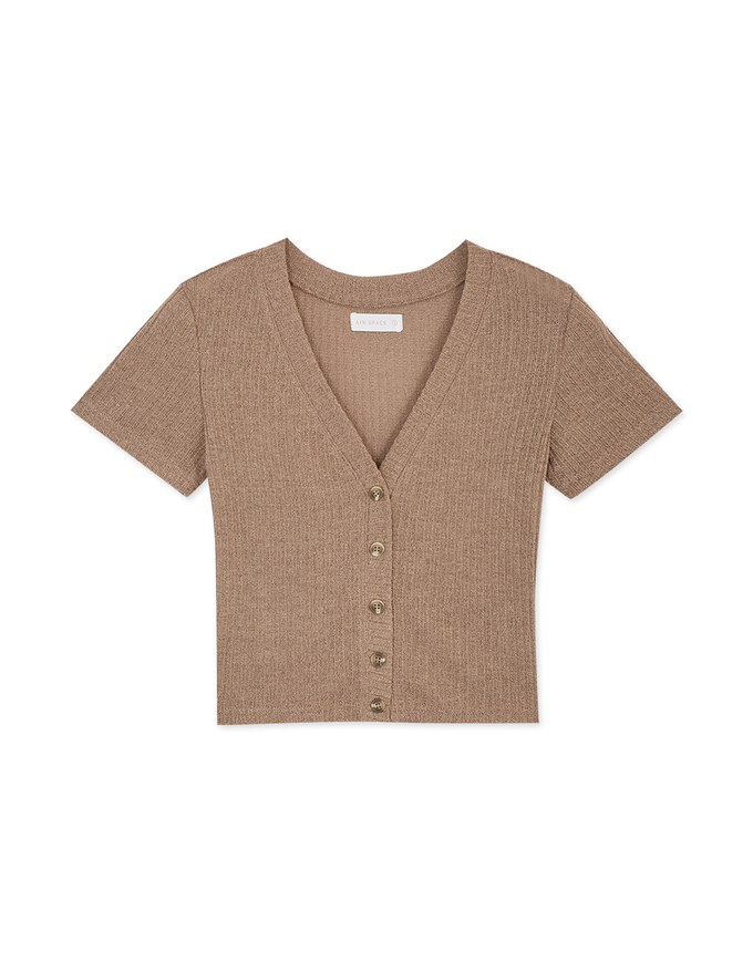 Semi-Sheer Buttoned Fine Knit Top