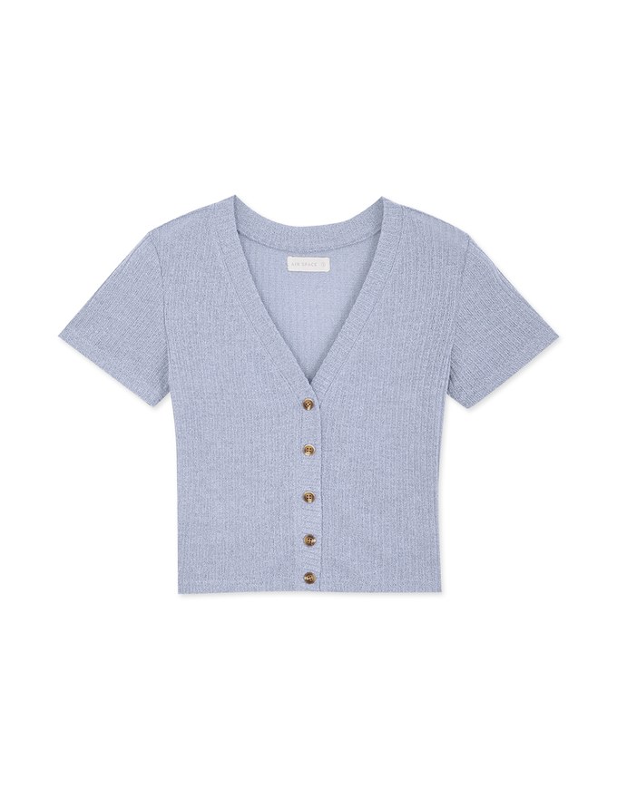 Semi-Sheer Buttoned Fine Knit Top