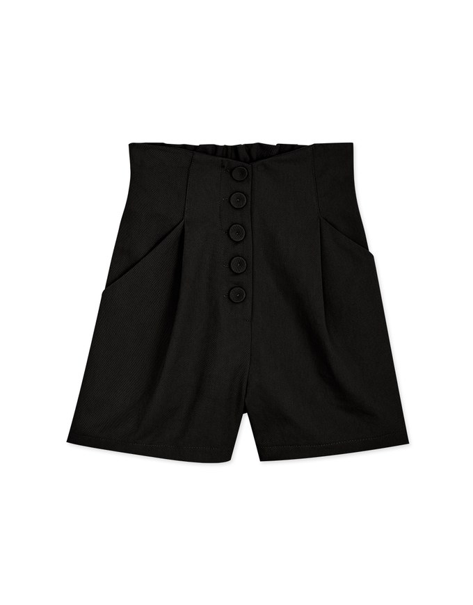 High-Wested Buttoned Slimming Elastic Shorts