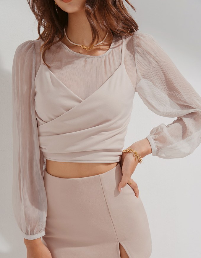 Two-Piece Sheer Drawstring Cropped Shirt - AIR SPACE
