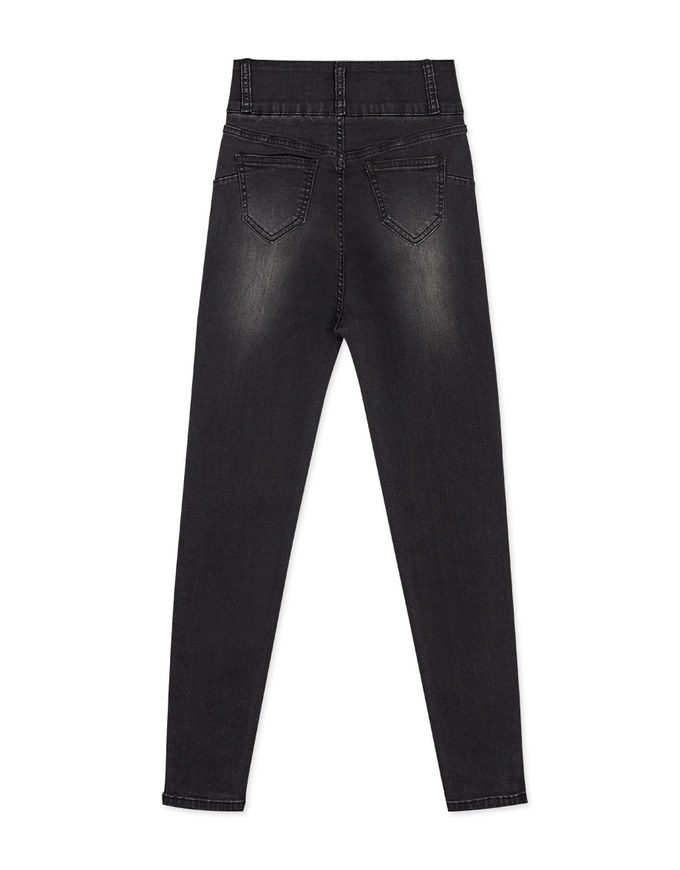 Distressed dark wash skinny jean jeggings with button and zipper. - Body  shaping silhouette - Classic jean closure style Composition: Pack  Breakdown: 6pcs/pack. 2S: 2M: 2L, 739147