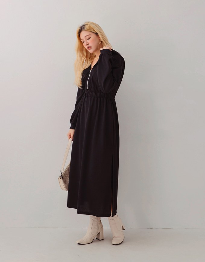 Laidback Side-Slit Hoodie Maxi Dress