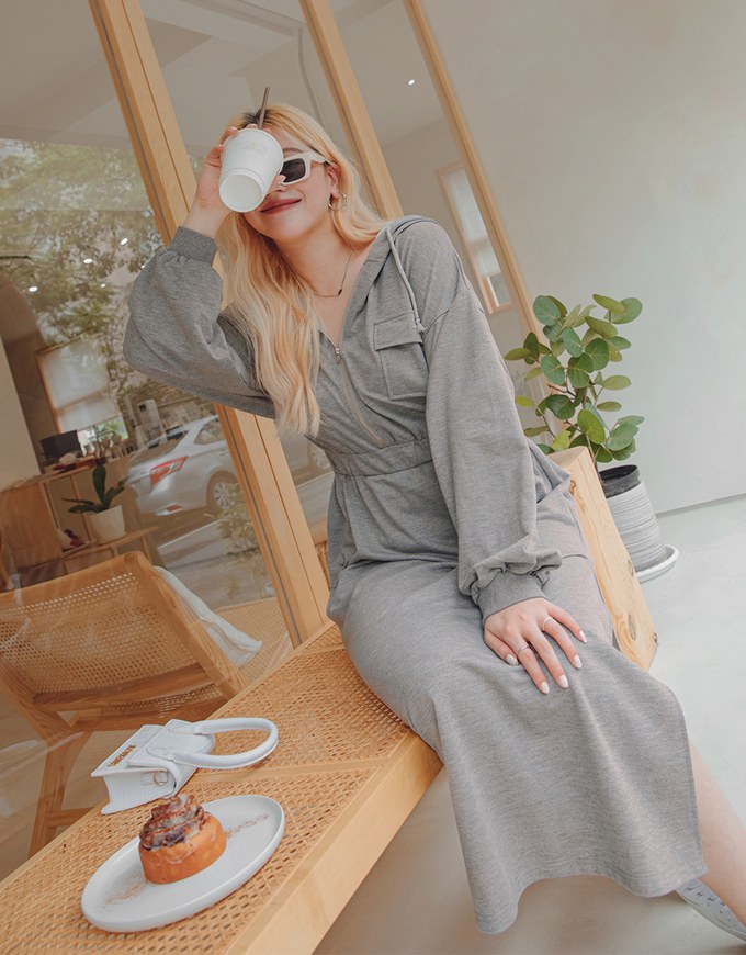 Laidback Side-Slit Hoodie Maxi Dress