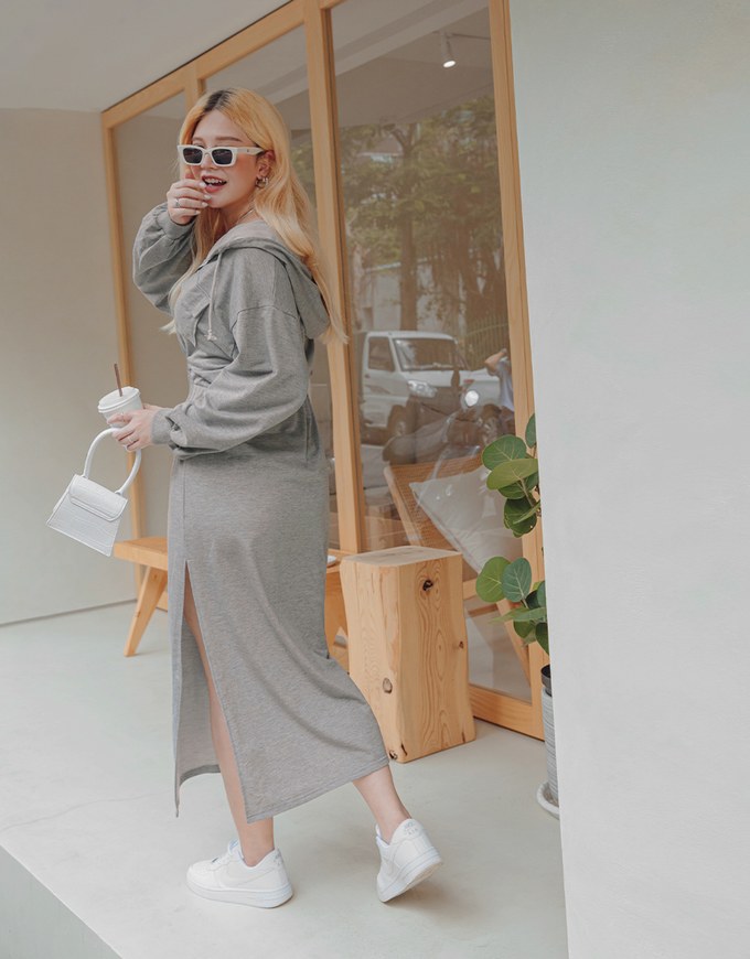 Laidback Side-Slit Hoodie Maxi Dress