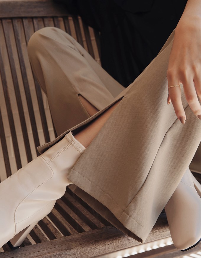 Sleek CEO Slimming Boot-Cut Slit Suit Pants