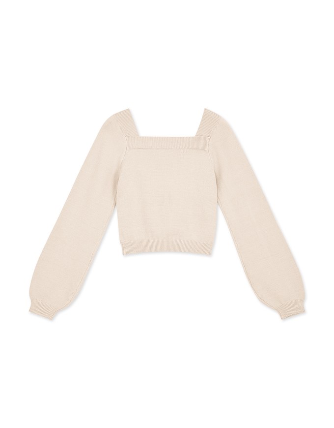 Vintage Peach Heart Square Collar Crop Knit Top
