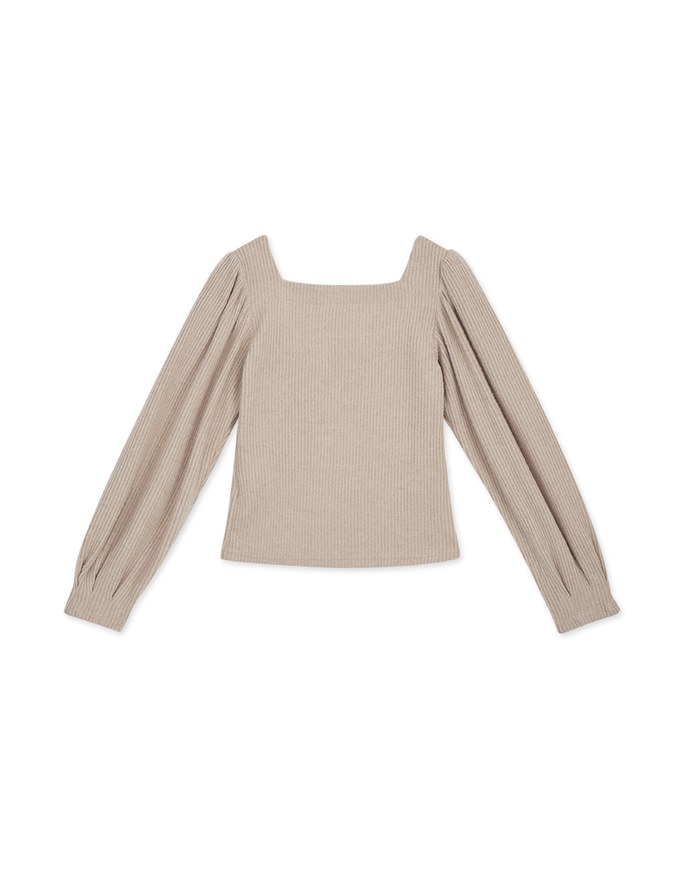 Vintage Square-Neck Puffy Suede Top