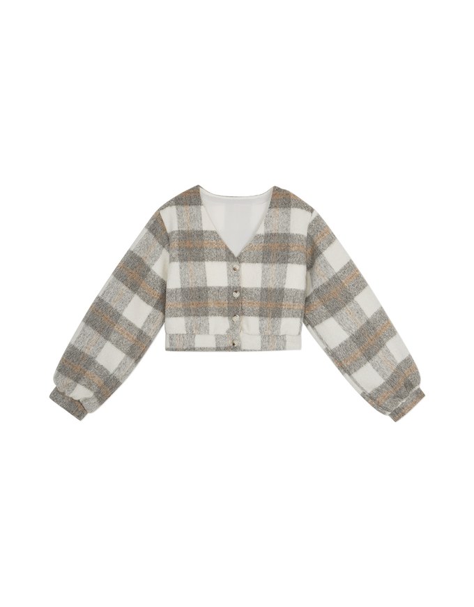 Elevated Casual Woolen Plaid Buttoned Jacket