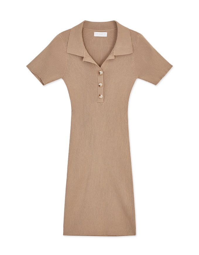 Finest Collar Buttoned Ribbed Mini Dress