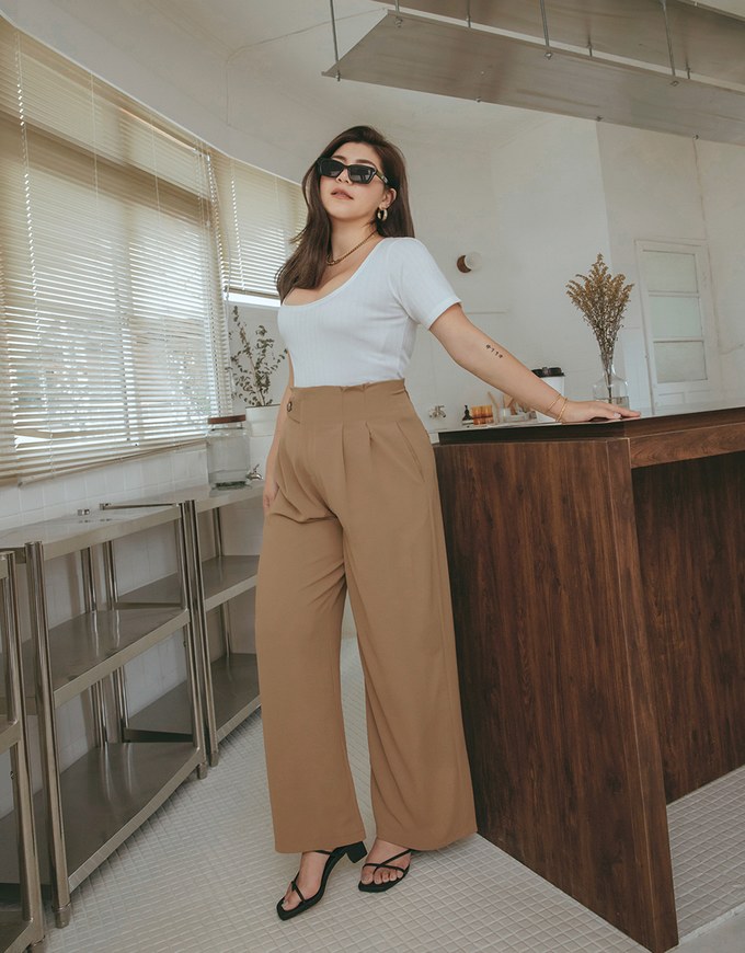 360° High-West Side-Button Pleated Wide Pants - AIR SPACE