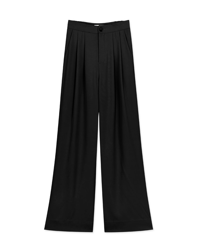 Sleek CEO Style Pleated Suit Wide Pants