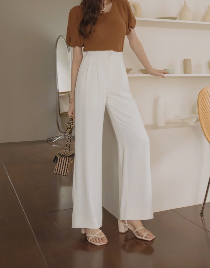 Sleek CEO Style Pleated Suit Wide Pants