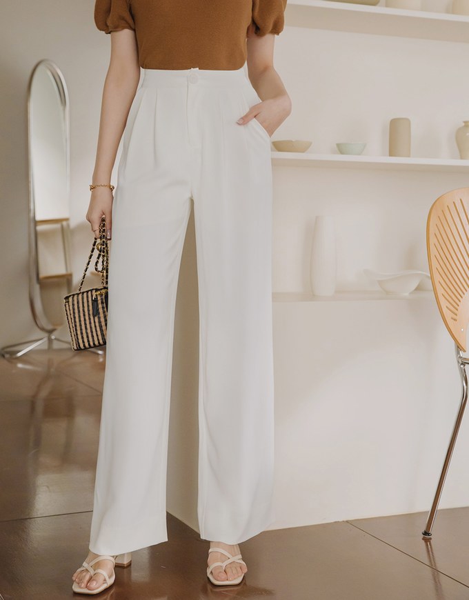 Sleek CEO Style Pleated Suit Wide Pants