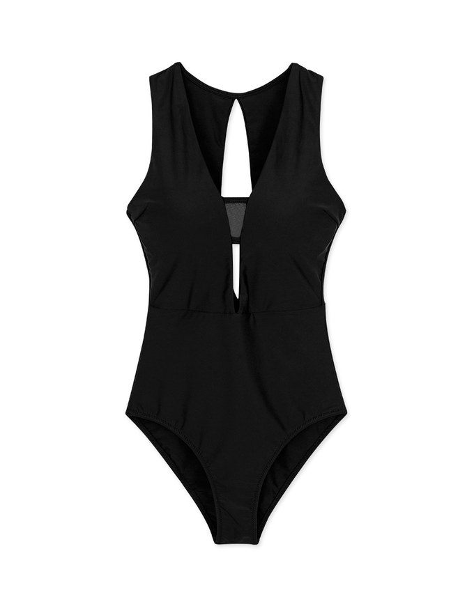 【TIFFANY】Deep V Hollow One-Piece Swimsuit (Extended Length)