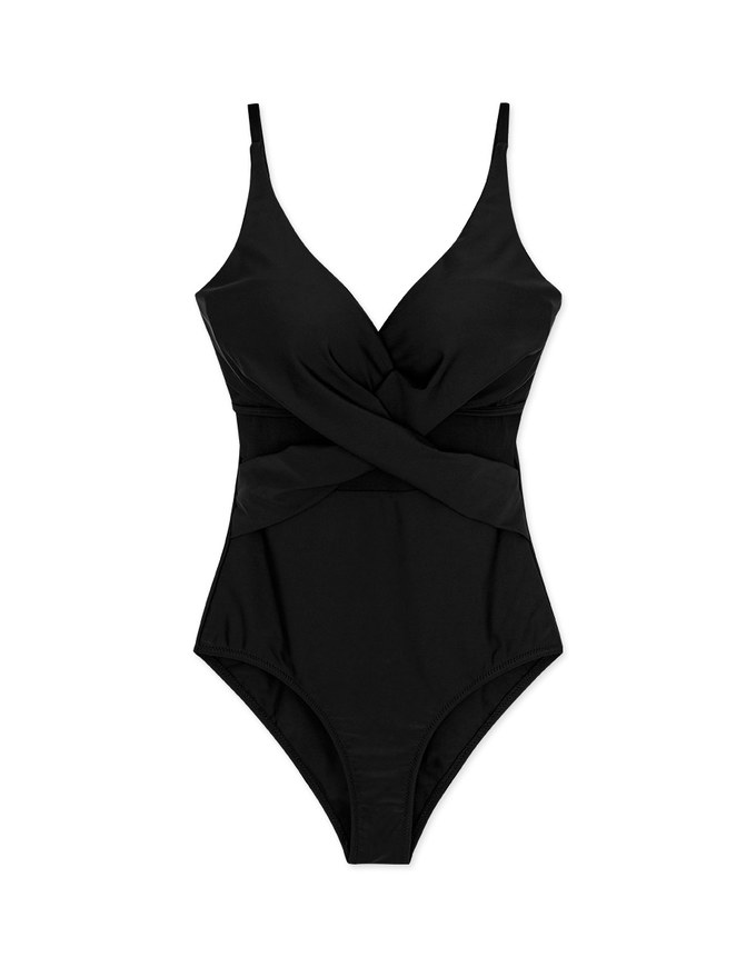 【TIFFANY】Skinny Shoulder Crossover One-Piece Swimsuit
