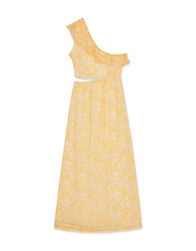 One-Shoulder Floral Slit Long Dress (With Padding)