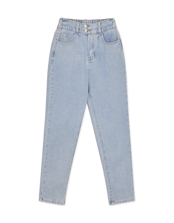 Double Button High Wested Denim Slim Fit Pants - AIR SPACE Double Button High Wested Denim Slim Fit Pants - AIR SPACE