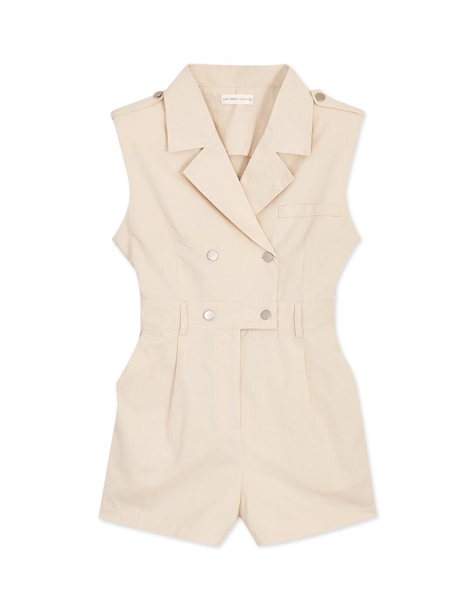Voguish Sleeveless Suit Collar Playsuit (With Shoulder Pads)