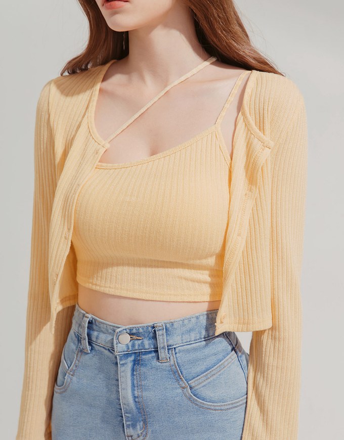 Diagonal Line Two-Piece Top （With Chest Pad）