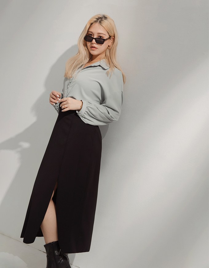 Stark Minimalism High-West Slimming Slit Midi Skirt