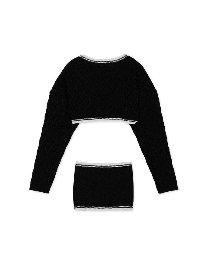 [I'M Meme]  Contrast Color Two-Piece Knit Top