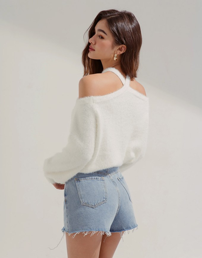 Cutout Off-The-Shoulder Knit Loose Top