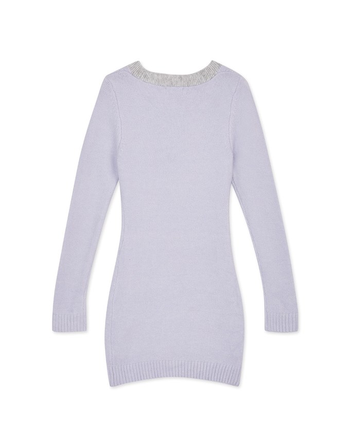 V-Neck Buttoned Knitted Min Dress