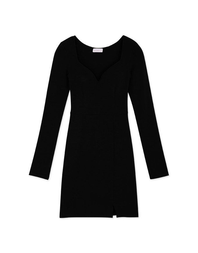 Warm↑Up 2.0  Push-Up Light Velvet Slit Long-Sleeved Mini Dress