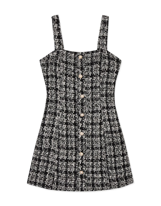 Chic Weave Pattern Beaded Button Vest Mini Dress