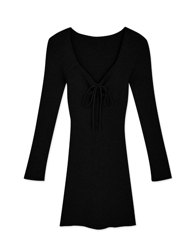2Way Knitted Square Collar Mini Dress - AIR SPACE