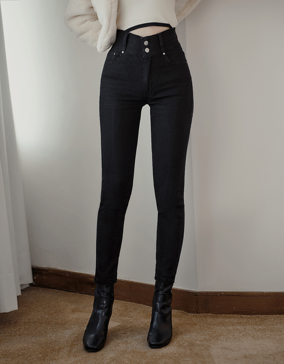 Double-Button High Waist Skinny Jeans