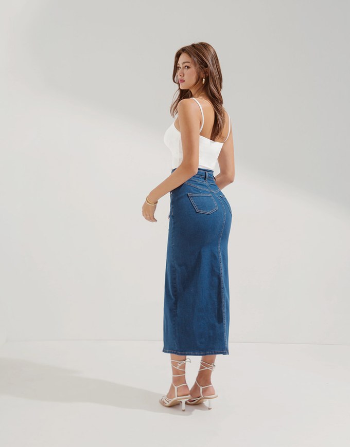 Buy Long Denim Skirts for Women Maxi Paperbag High Waist Frayed Raw Hem A  line Flare Jean Skirt with Pockets, W2#blue, L at Amazon.in