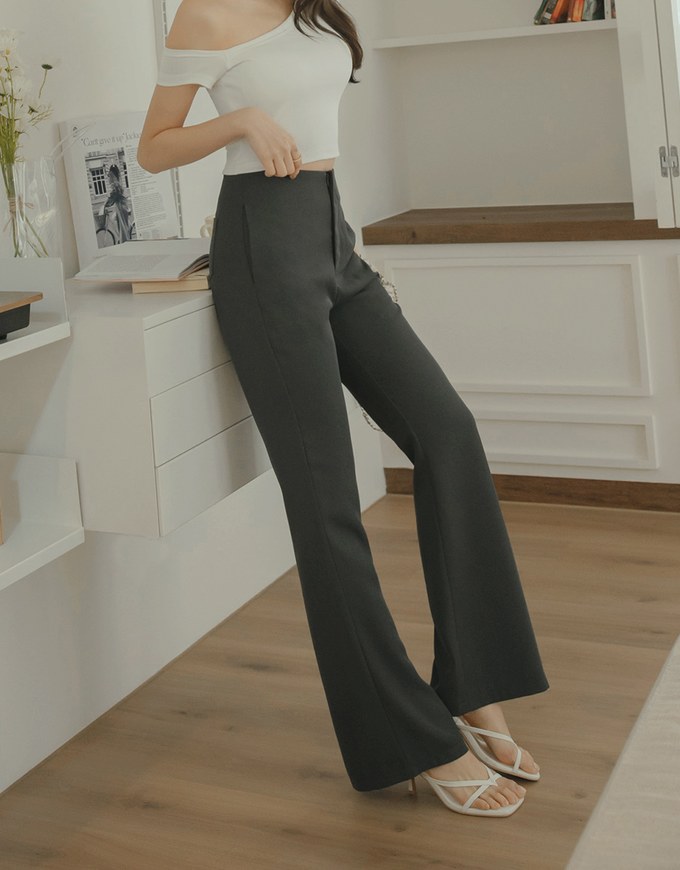 Plain High Waist Slim Trumpet Pants