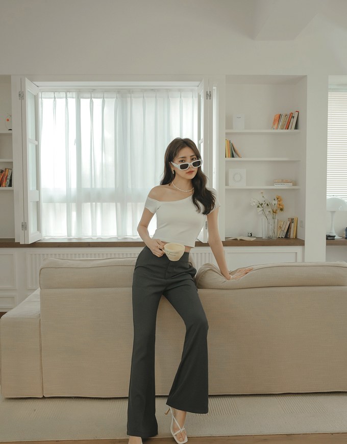 Plain High Waist Slim Trumpet Pants