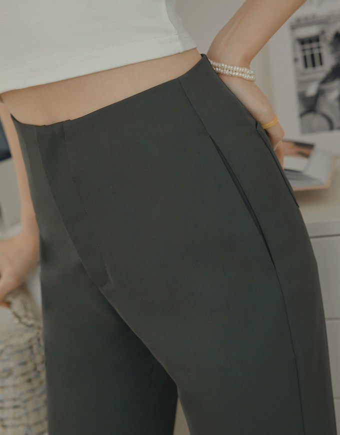 Plain High Waist Slim Trumpet Pants