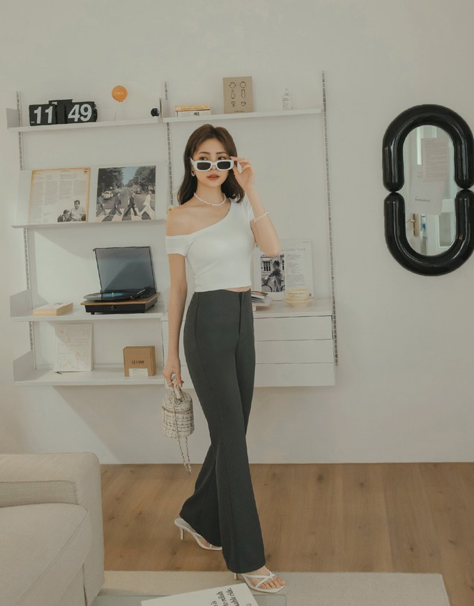 Plain High Waist Slim Trumpet Pants