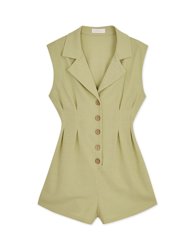 Lapel Buttoned Hollow Back Playsuit