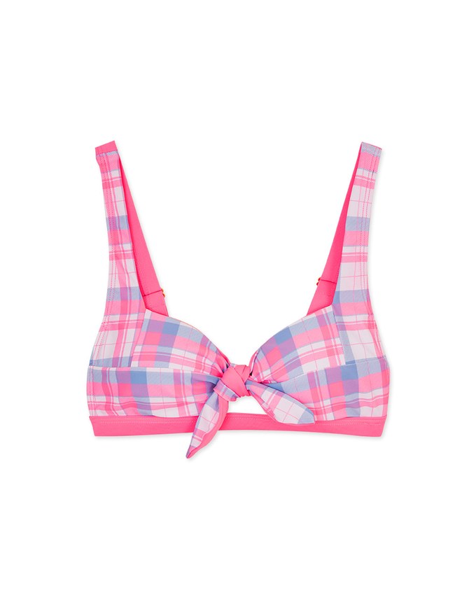 【Lisa's Design】 2WAY Checkered Hollow Tie Bikini Top