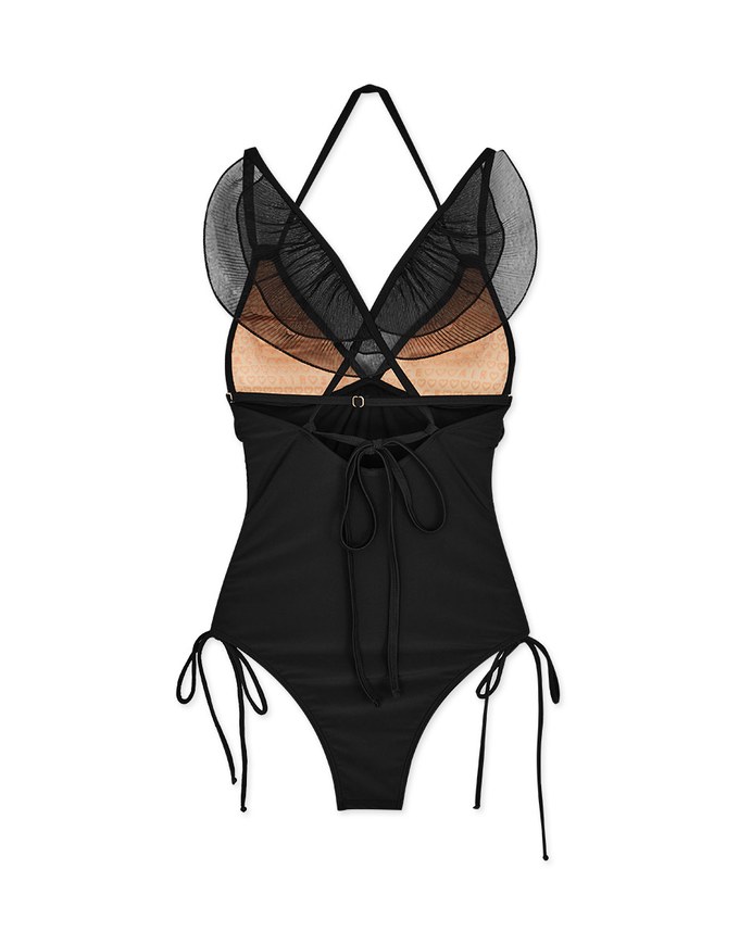 【Lisa's Design】 Double Strap Mesh One-Piece Swimsuit (Thick Padded)