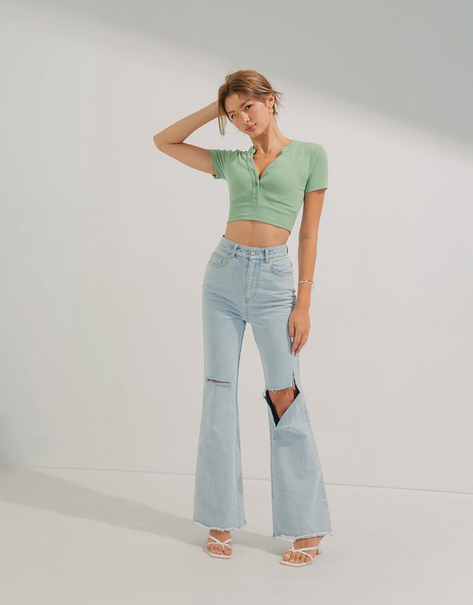 Open Collar Crop Top