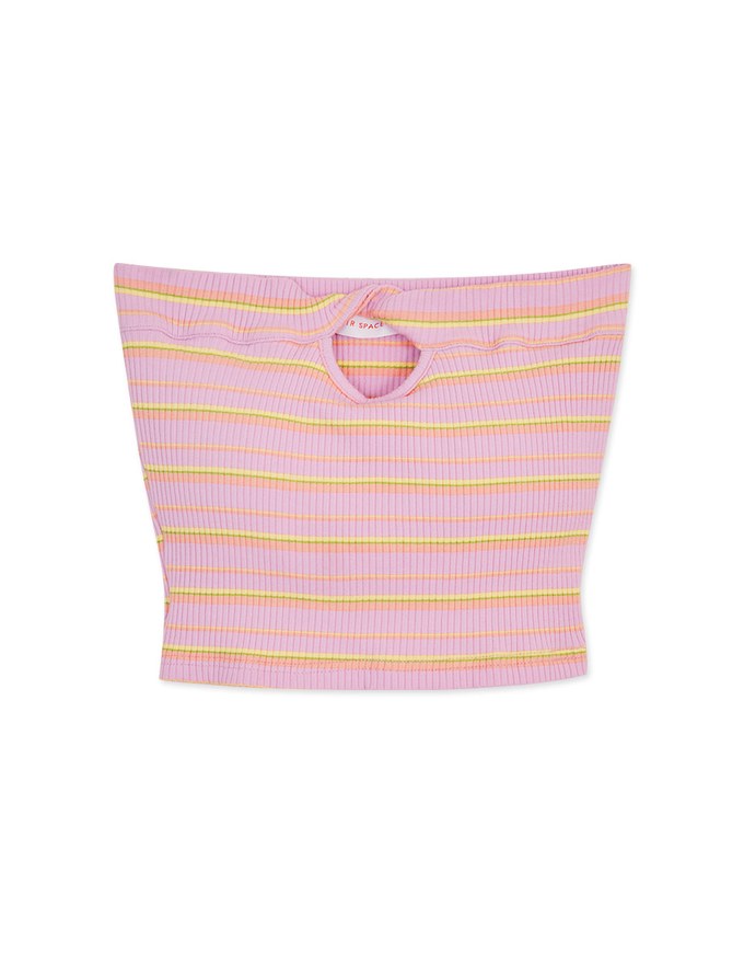 Contrast Striped Knotted Tube Top (With Padding)
