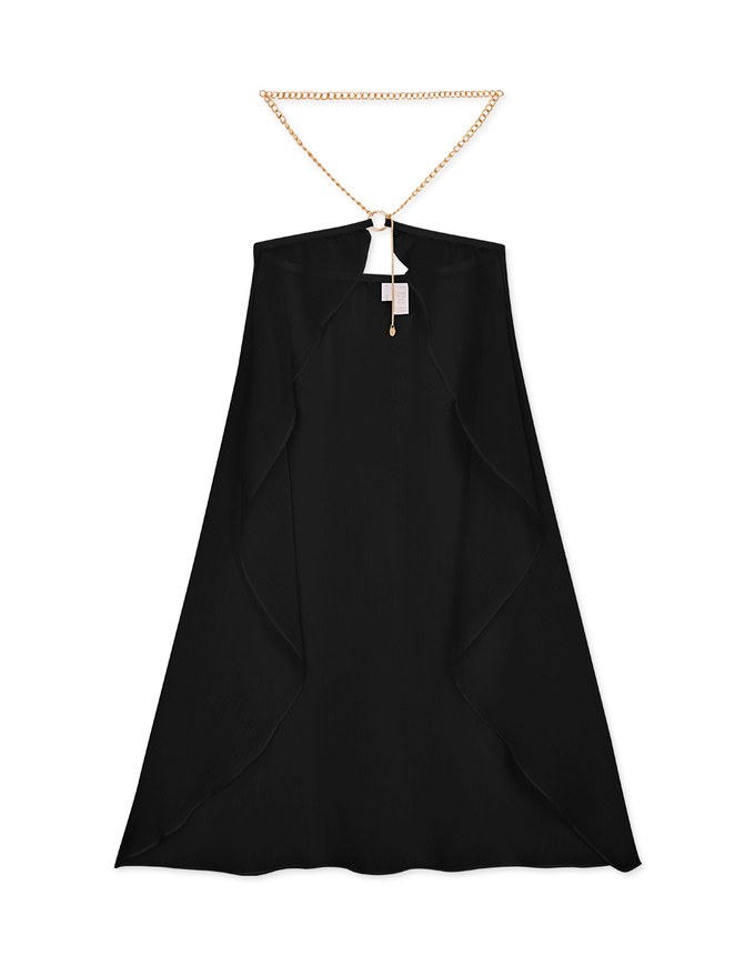 2Way Gold Buckle Chain Slit Chiffon Dress