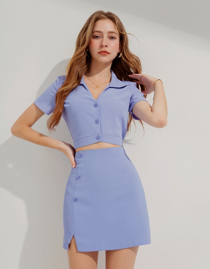 Button-Breasted Side Slits Skirt