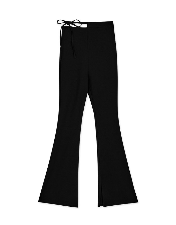 Side Hollow Tie Slit Flared Trousers