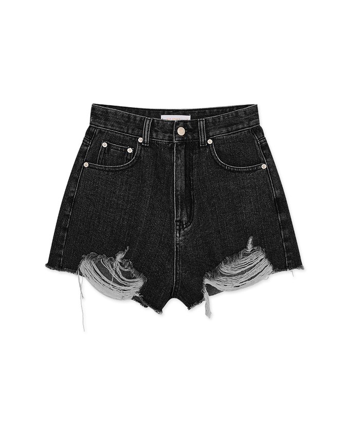 Distressed Hem Denim Shorts